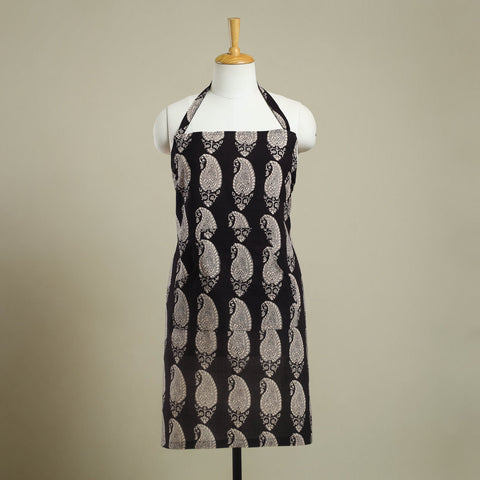 Buy Black Bagh Block Print Cotton Apron with Pocket