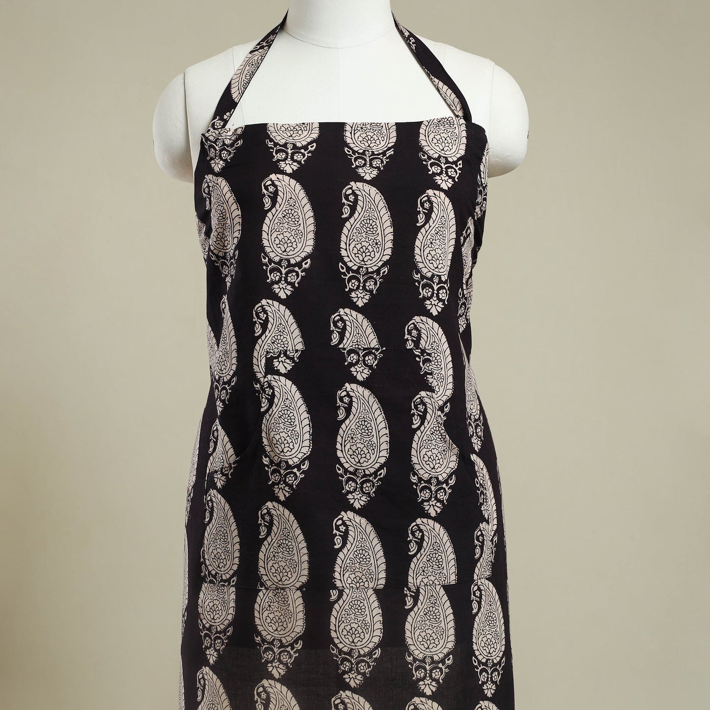 Buy Black Bagh Block Print Cotton Apron with Pocket