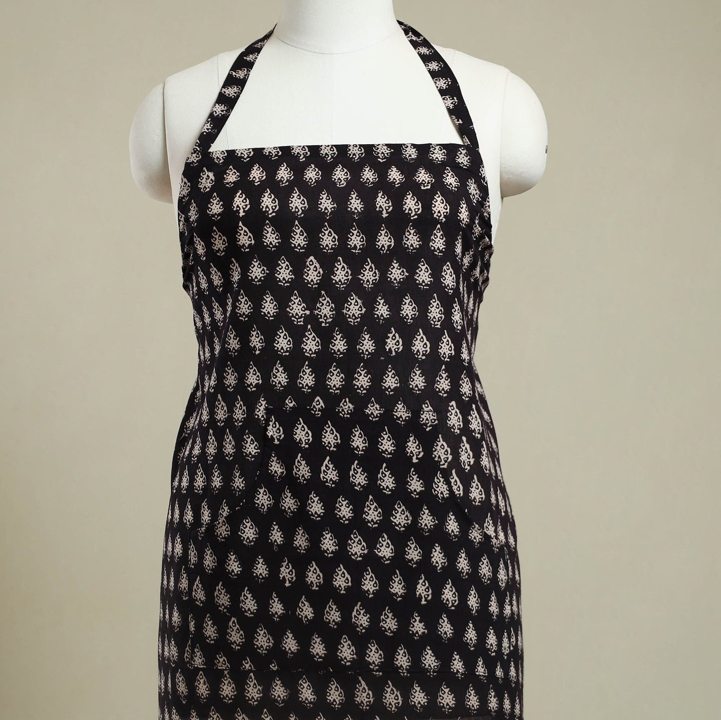 Buy Black Bagh Block Print Cotton Apron with Pocket