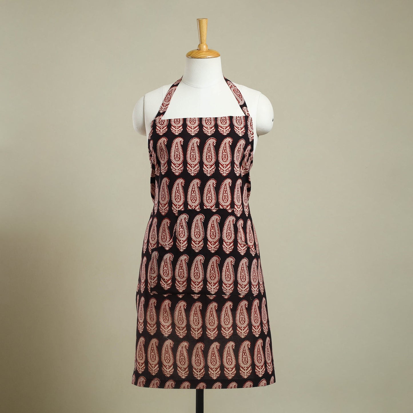 Black Bagh Block Print Cotton Apron with Pocket