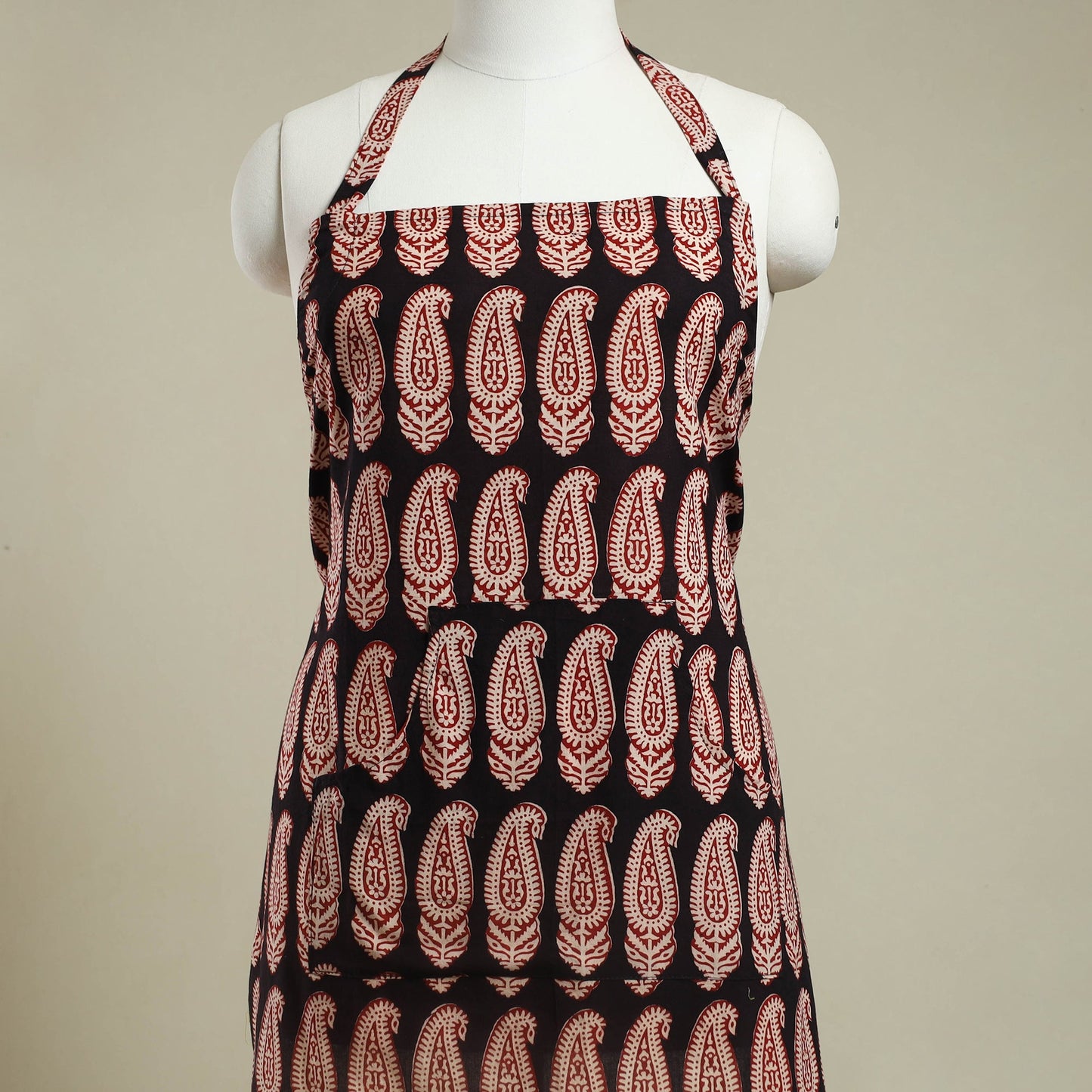 Black Bagh Block Print Cotton Apron with Pocket