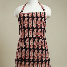 Black Bagh Block Print Cotton Apron with Pocket