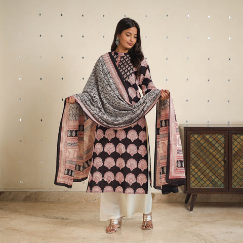 Black - bagh cotton suit set (set of 2) 01 - handcrafted