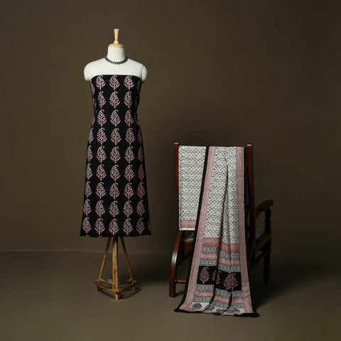 Bagh hand block print natural dyed cotton 3pc unstitched