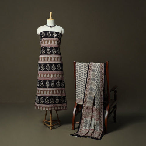 Bagh hand block print natural dyed cotton 3pc unstitched