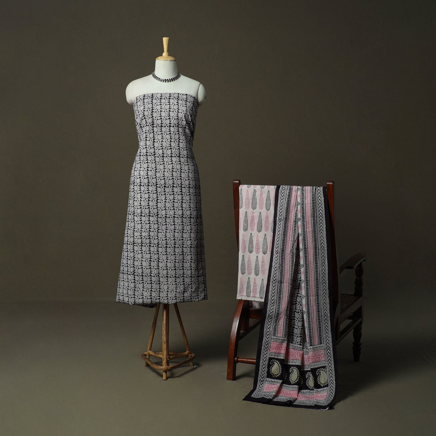 Bagh hand block print natural dyed cotton 3pc unstitched