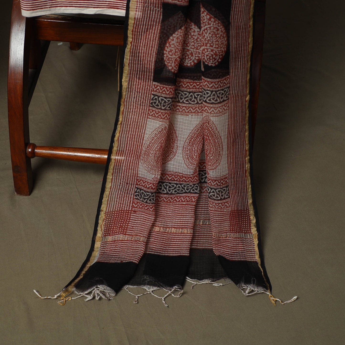 Bagh hand block print natural dyed kota doria cotton 3pc