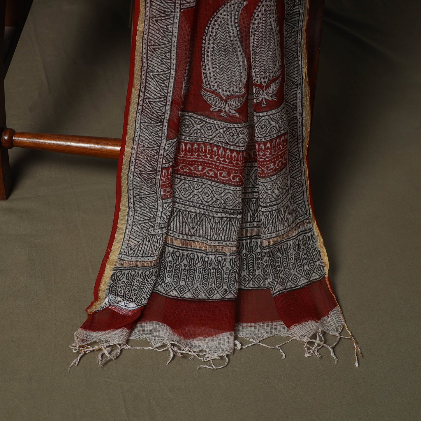 Bagh hand block print natural dyed kota doria cotton 3pc