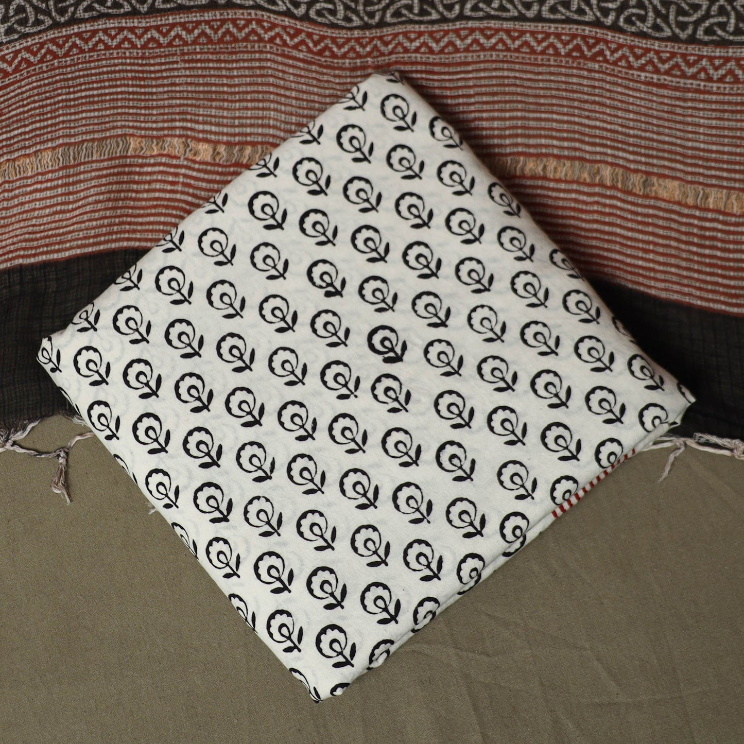 Bagh hand block print natural dyed kota doria cotton 3pc