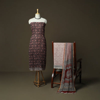 Bagh hand block print natural dyed kota doria cotton 3pc
