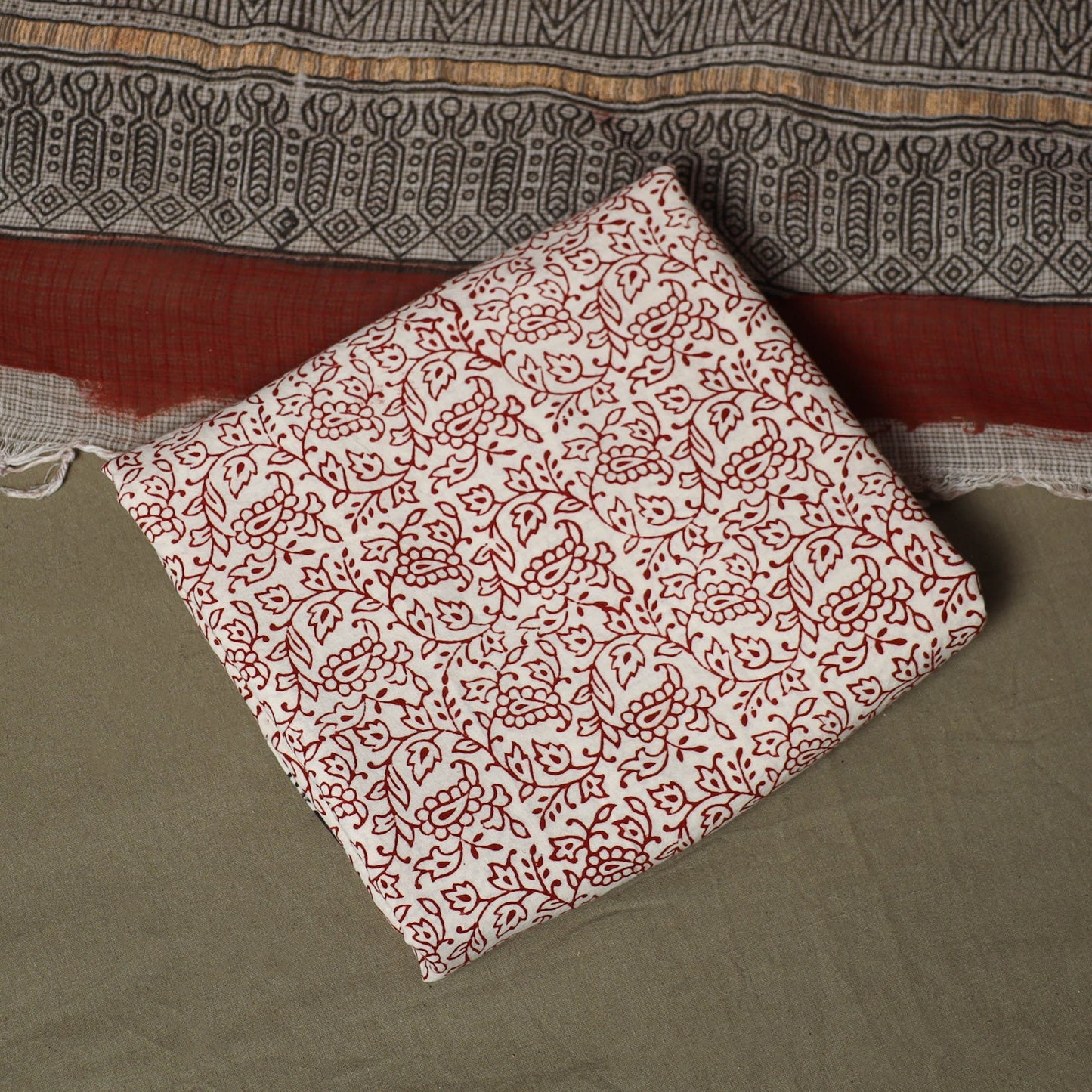 Bagh hand block print natural dyed kota doria cotton 3pc