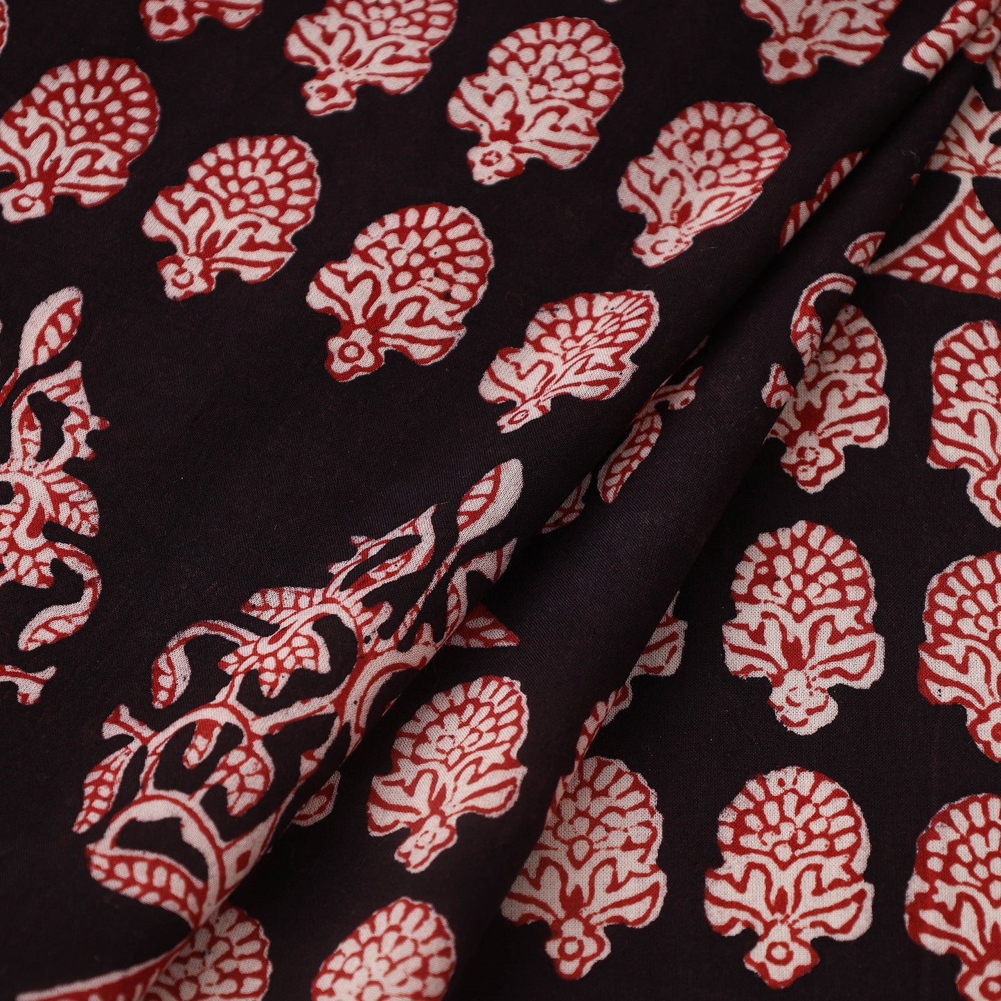 Red Bagh Hand Block Print Natural Dyed Cotton Fabric