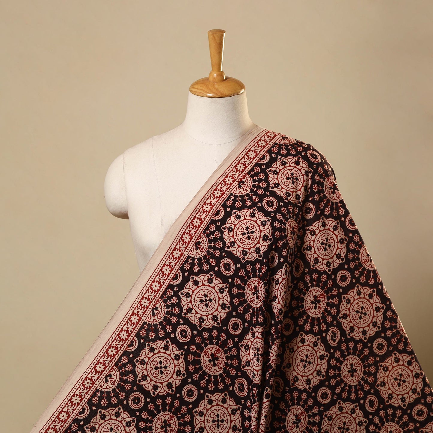 Black Bagh Hand Block Print Natural Dyed Cotton Fabric