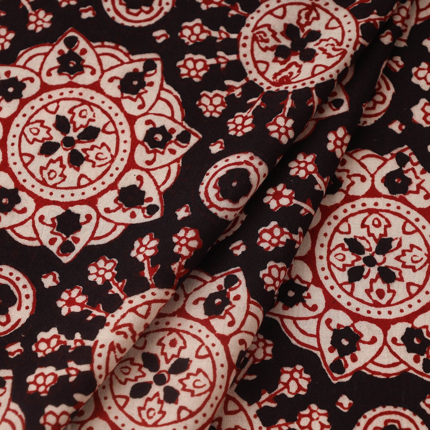 Black Bagh Hand Block Print Natural Dyed Cotton Fabric
