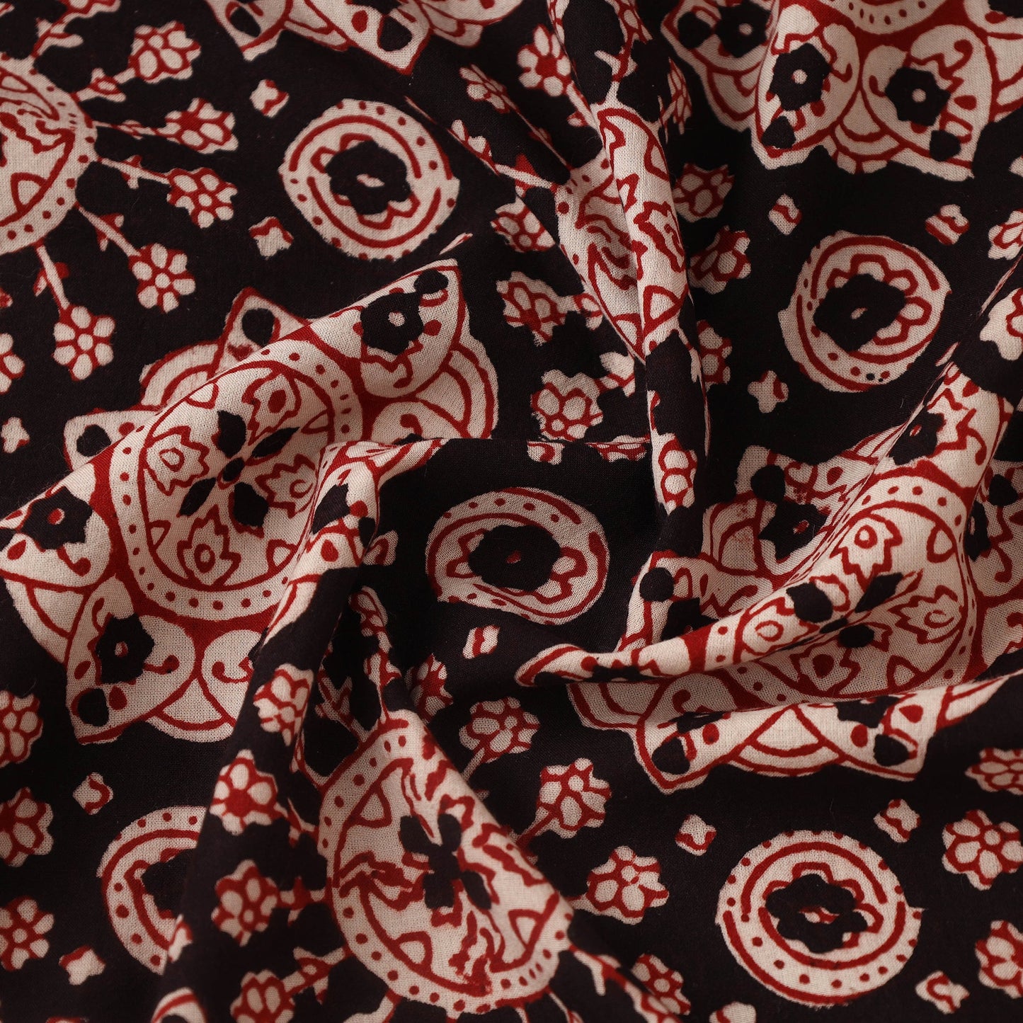Black Bagh Hand Block Print Natural Dyed Cotton Fabric