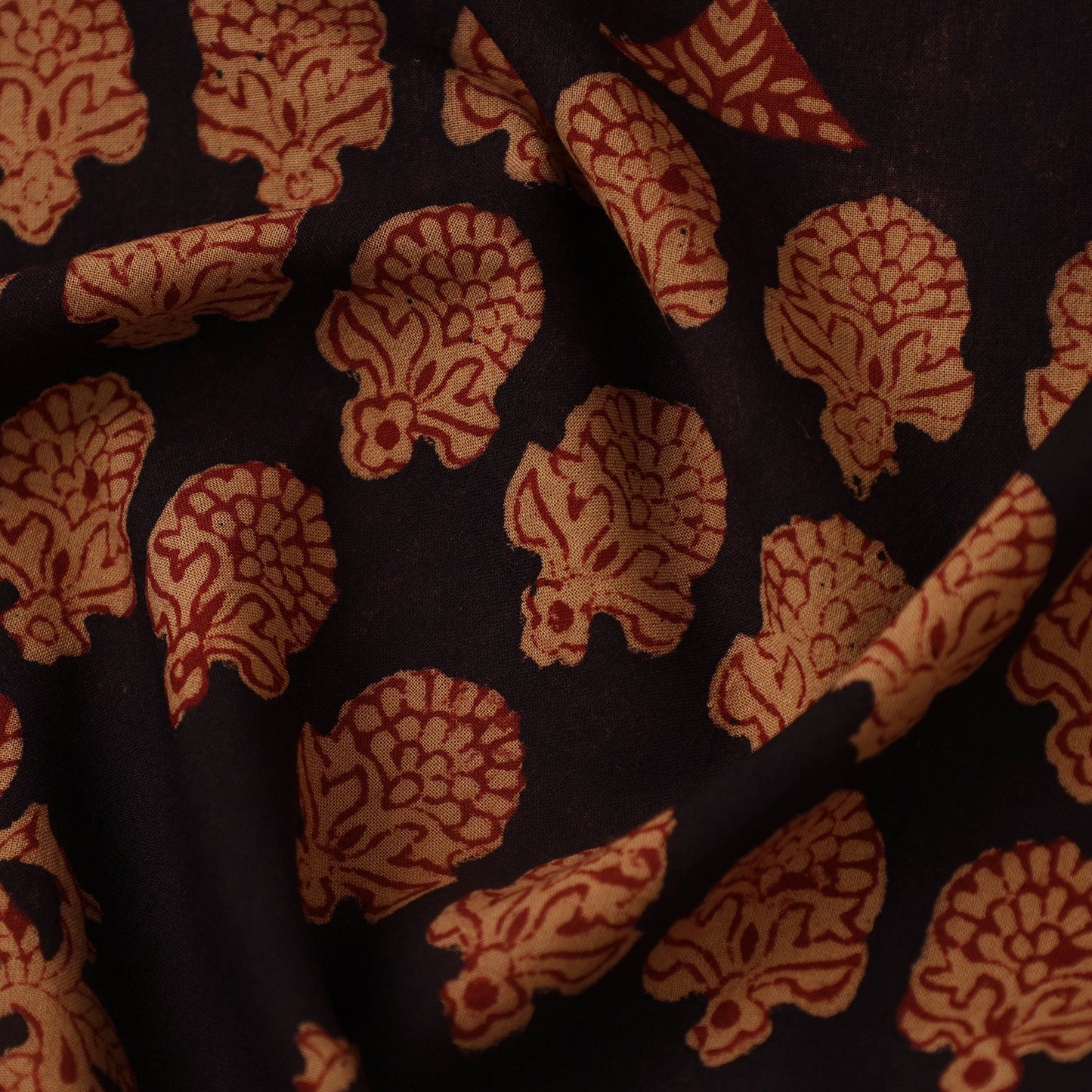 Orange Bagh Hand Block Print Natural Dyed Cotton Fabric