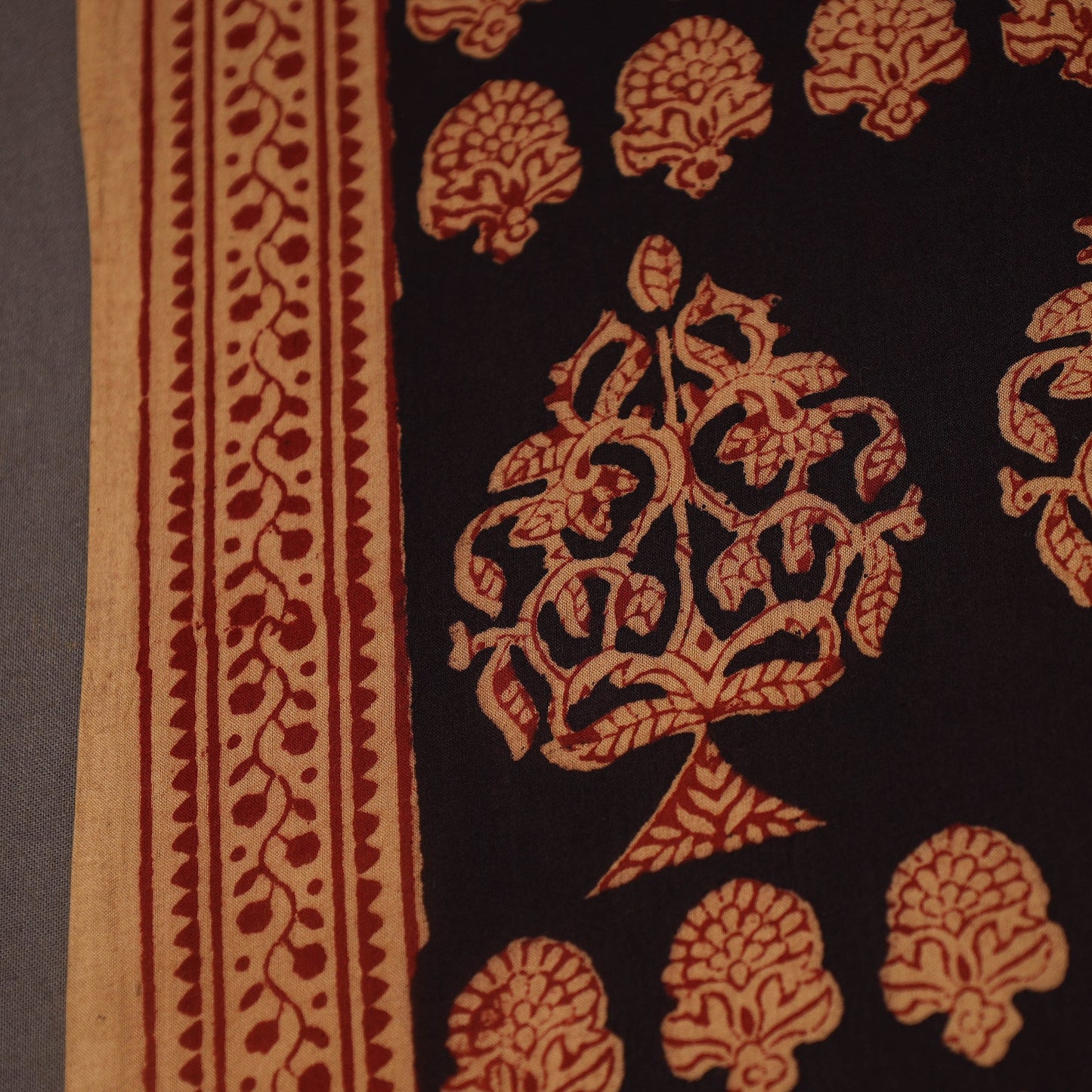 Orange Bagh Hand Block Print Natural Dyed Cotton Fabric