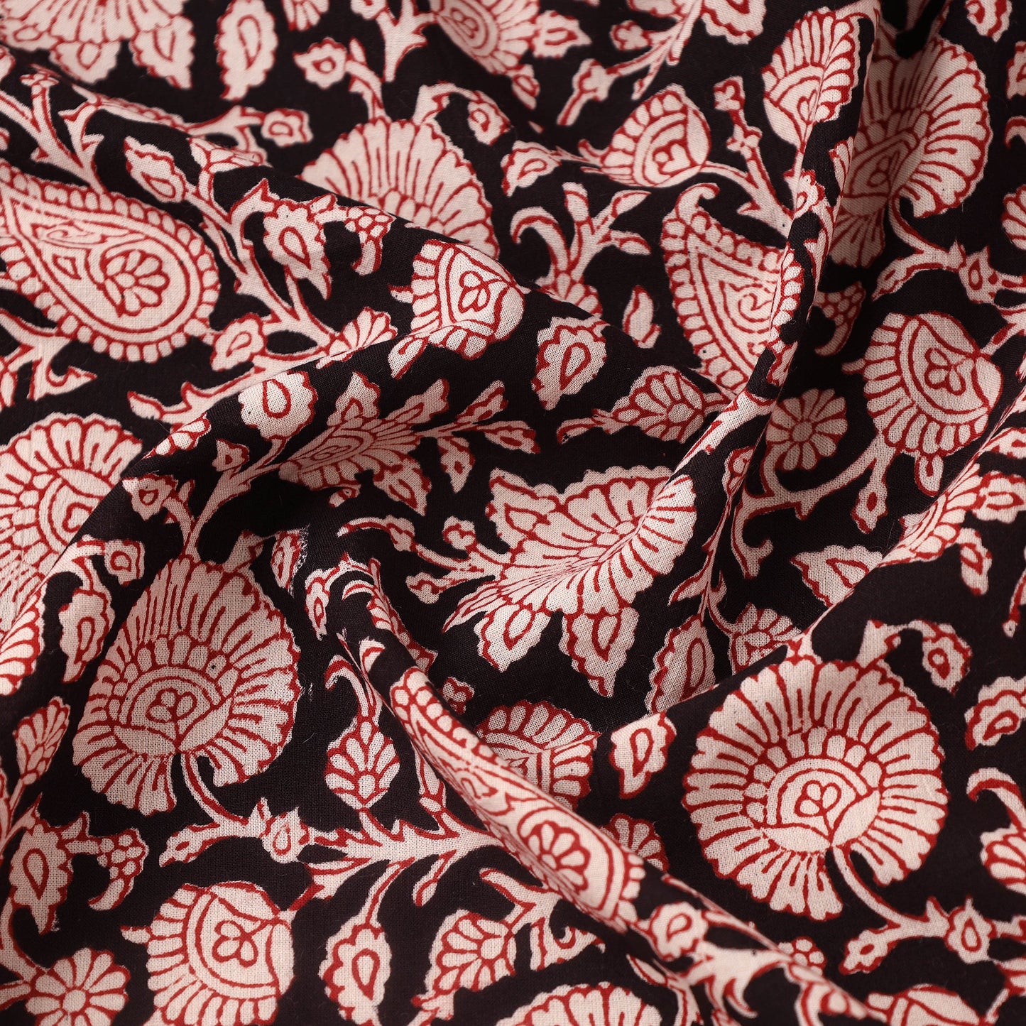 Red Bagh Hand Block Print Natural Dyed Cotton Fabric