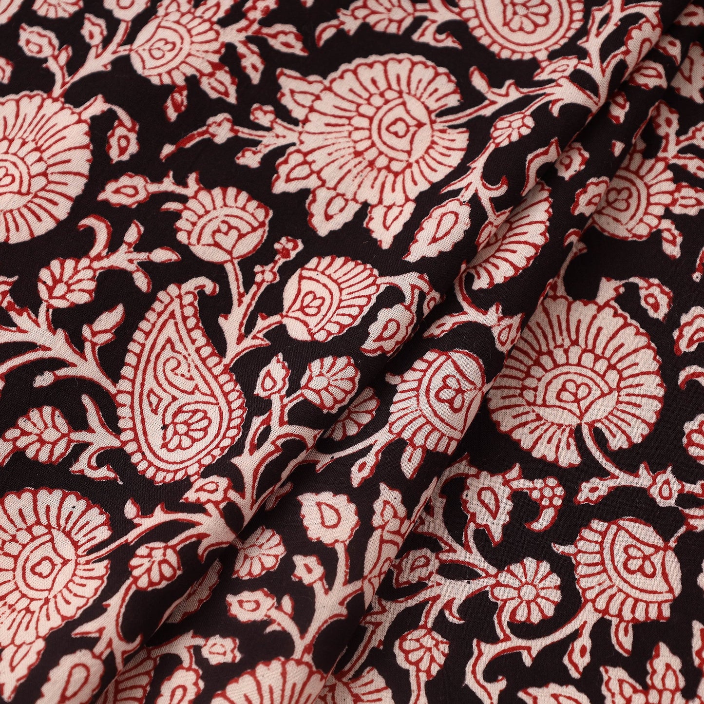 Red Bagh Hand Block Print Natural Dyed Cotton Fabric