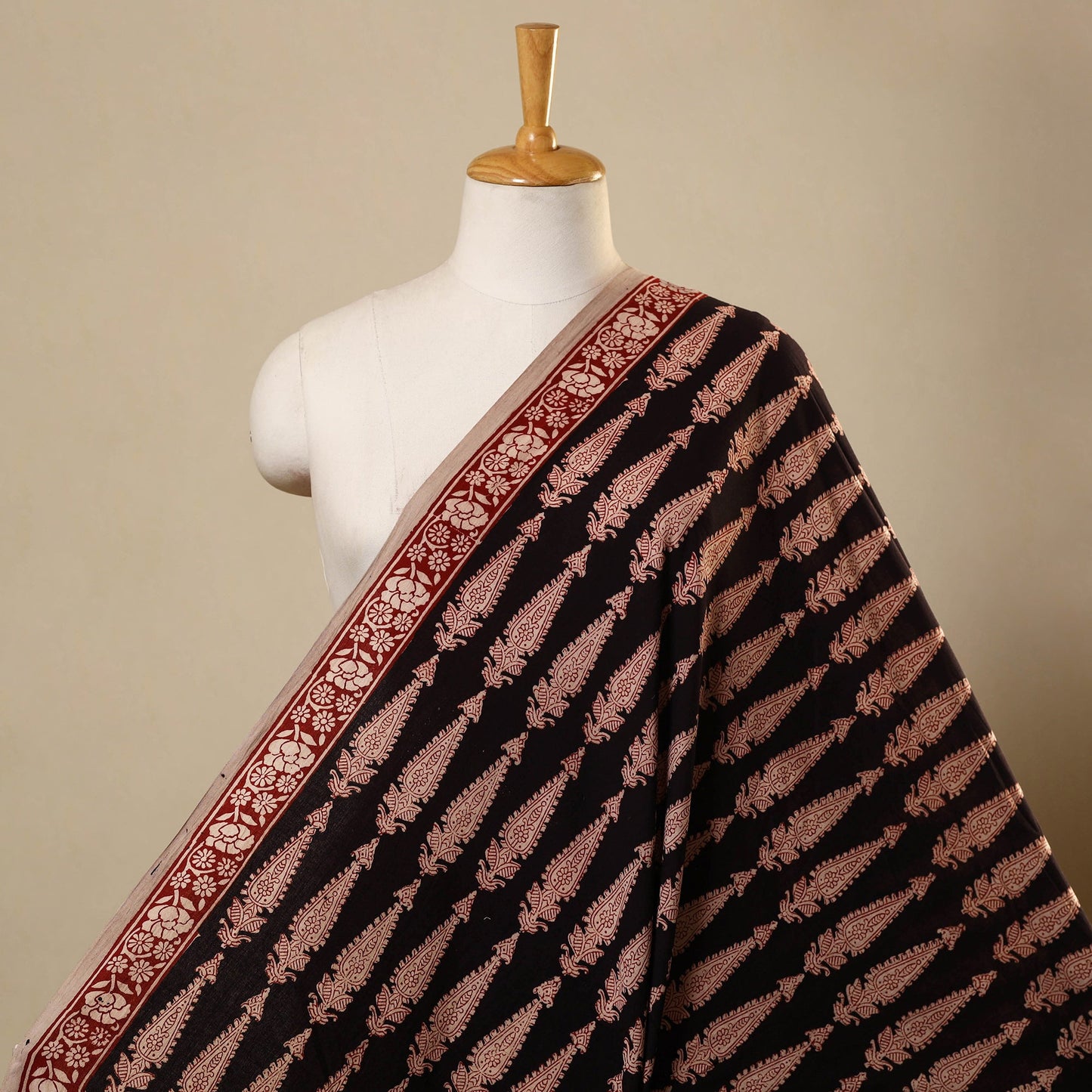 Red Bagh Hand Block Print Natural Dyed Cotton Fabric