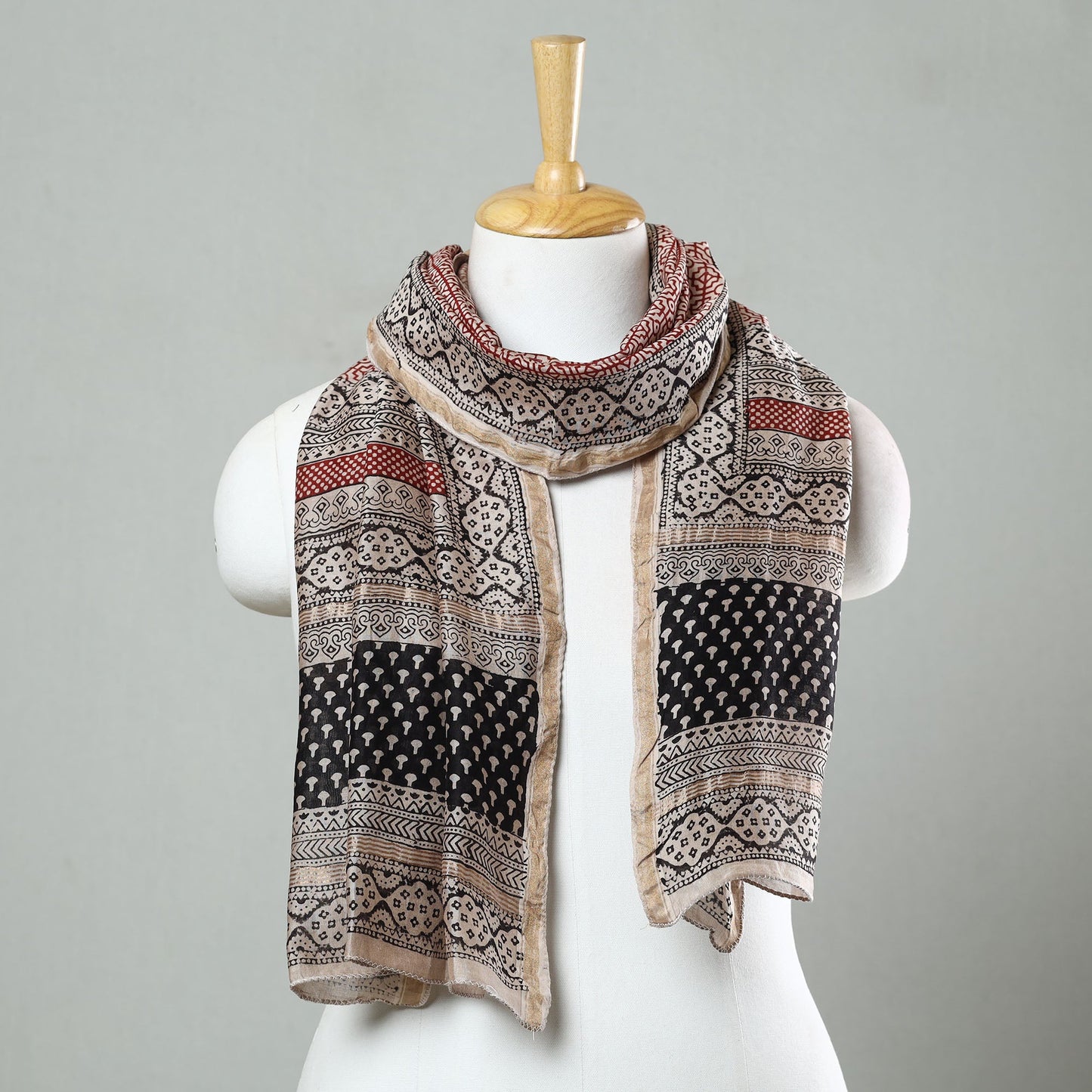 Black - Bagh Hand Block Printed Chanderi Silk Stole 05