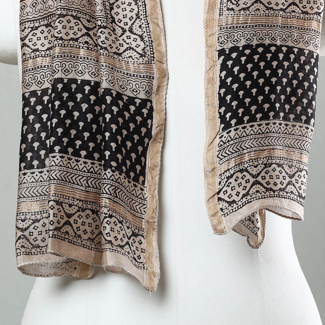 Black - Bagh Hand Block Printed Chanderi Silk Stole 05