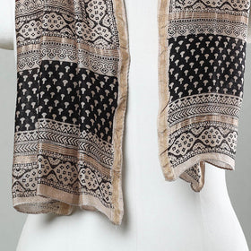 Black - Bagh Hand Block Printed Chanderi Silk Stole 05