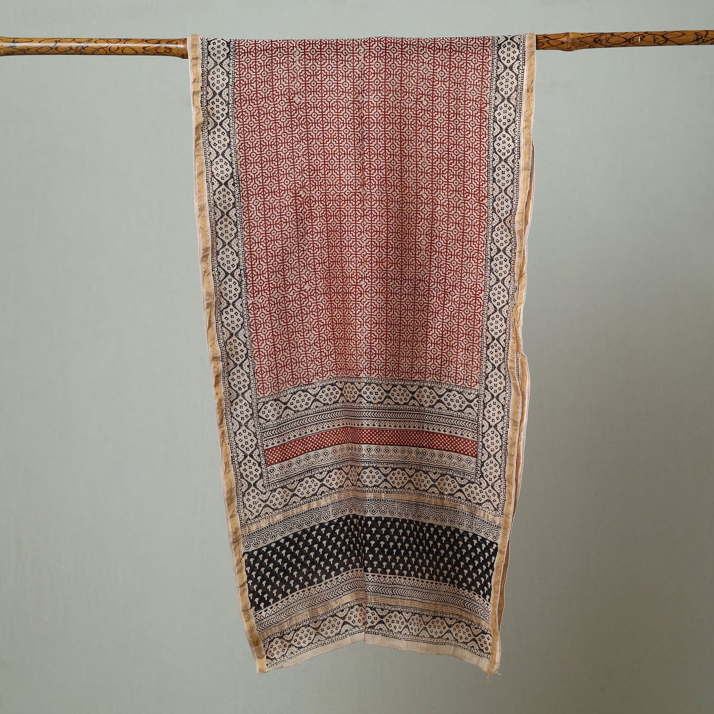 Black - Bagh Hand Block Printed Chanderi Silk Stole 05