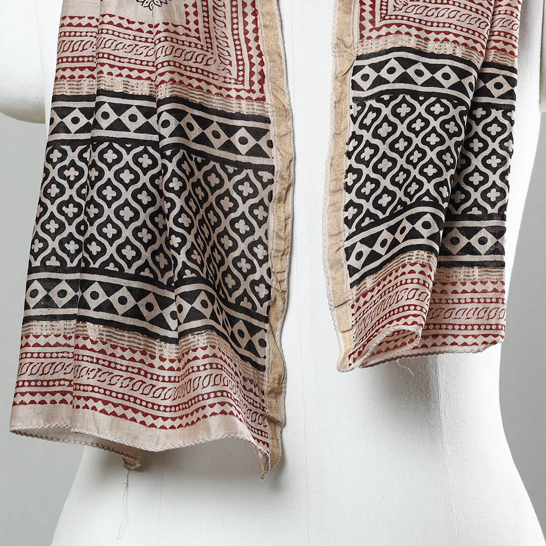 Black Bagh Hand Block Printed Chanderi Silk Stole