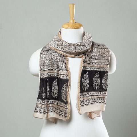 Black Bagh Hand Block Printed Chanderi Silk Stole 