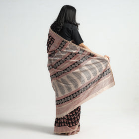 Black Bagh Hand Block Printed Natural Dyed Chanderi Silk Saree 