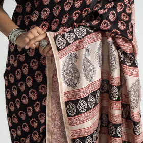 Black Bagh Hand Block Printed Natural Dyed Chanderi Silk Saree 