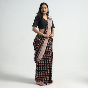 Black Bagh Hand Block Printed Natural Dyed Chanderi Silk Saree 