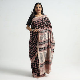 Black Bagh Hand Block Printed Natural Dyed Chanderi Silk Saree 