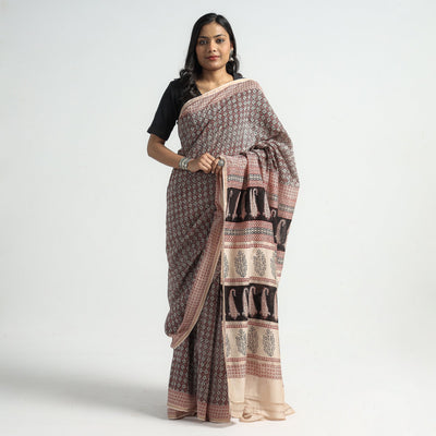  Bagh Hand Block Printed Natural Dyed Chanderi Silk Saree 