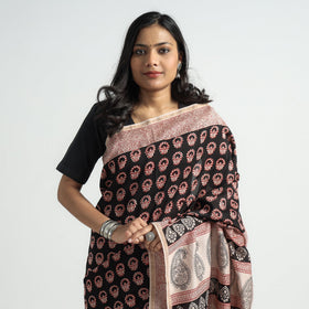 Black Bagh Hand Block Printed Natural Dyed Chanderi Silk Saree 