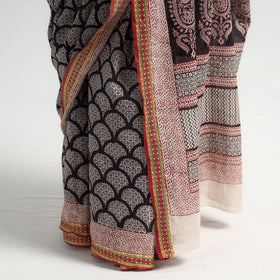Black Bagh Hand Block Printed Natural Dyed Cotton Saree with Zari Border 