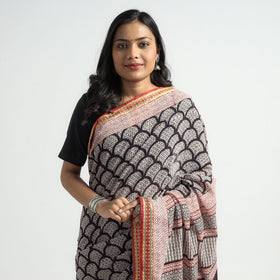 Black Bagh Hand Block Printed Natural Dyed Cotton Saree with Zari Border 