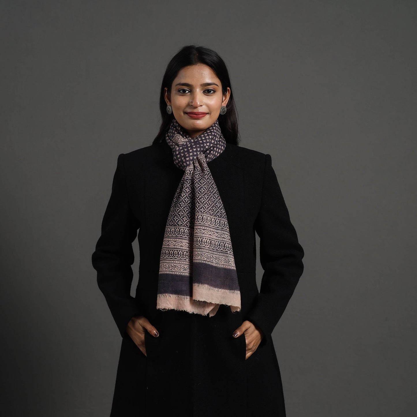 Black Bagh Hand Block Printed Woollen Stole