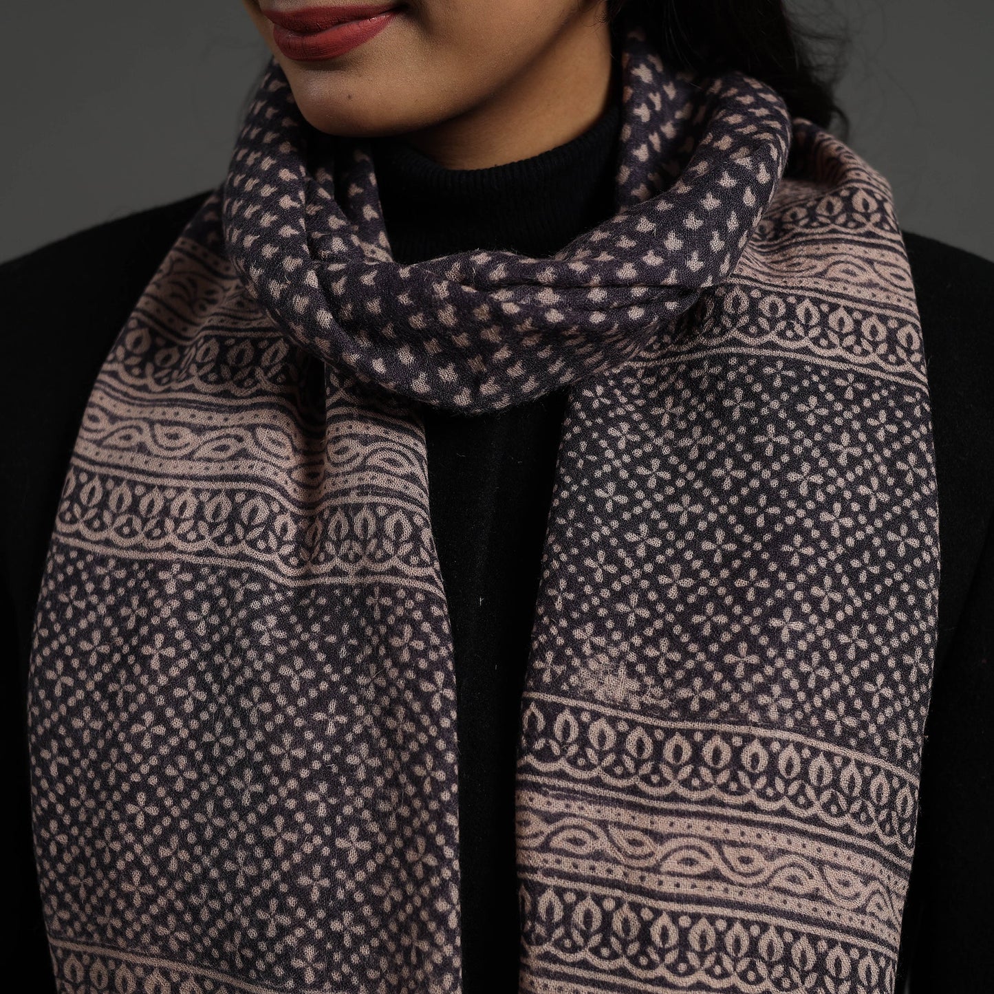 Black Bagh Hand Block Printed Woollen Stole
