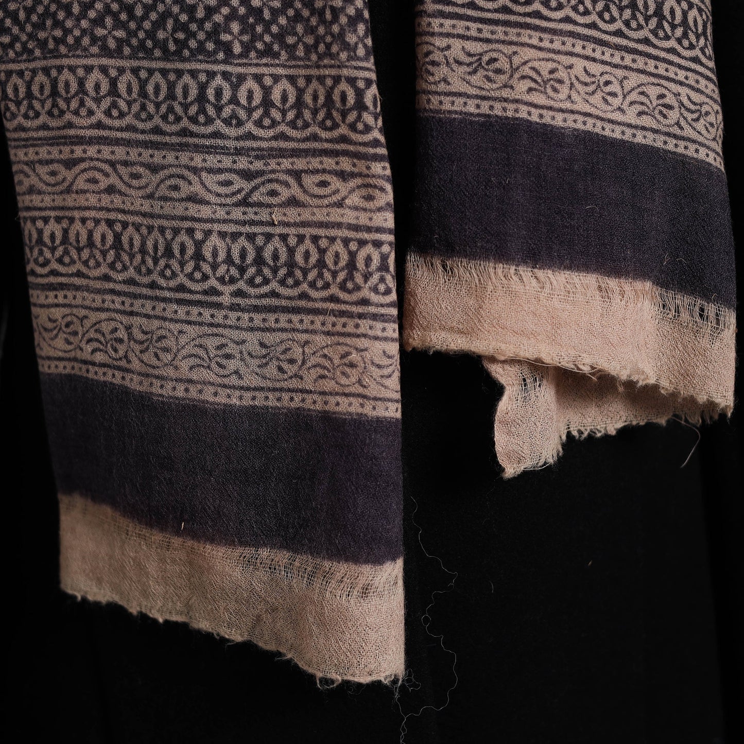 Black Bagh Hand Block Printed Woollen Stole
