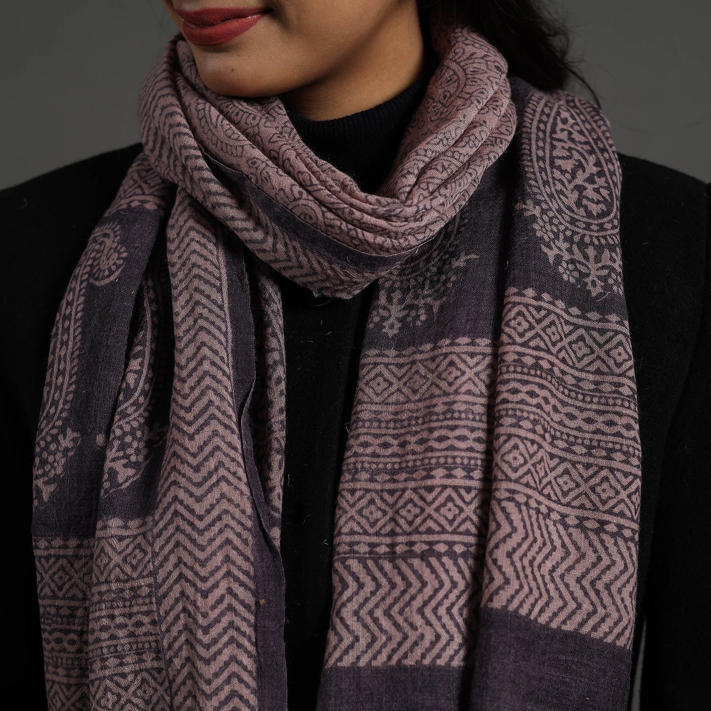 Black Bagh Hand Block Printed Woollen Stole