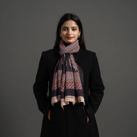 Black - bagh hand printed woollen stole 28 - handcrafted