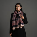 Black - bagh hand printed woollen stole 28 - handcrafted