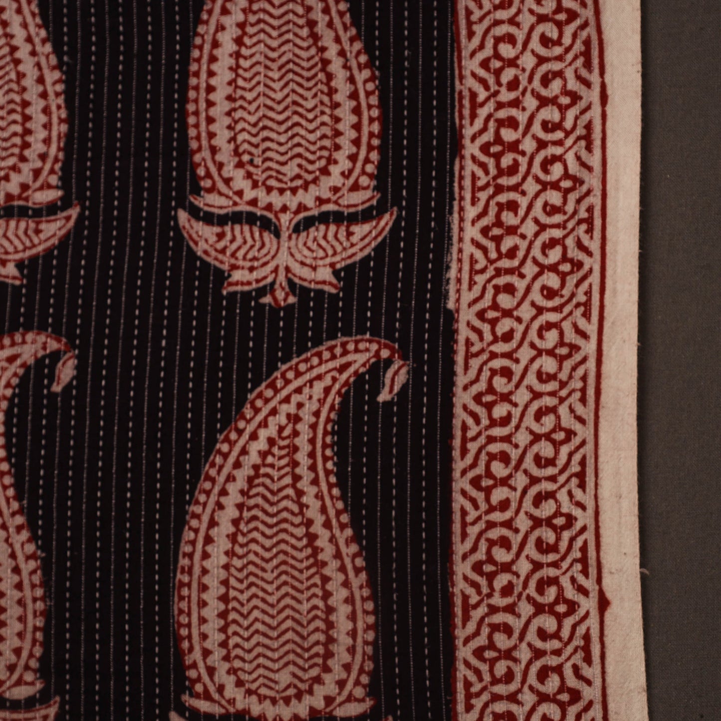 Multicolor Bagh Block Print Kantha Work Natural Dyed Cotton Fabric