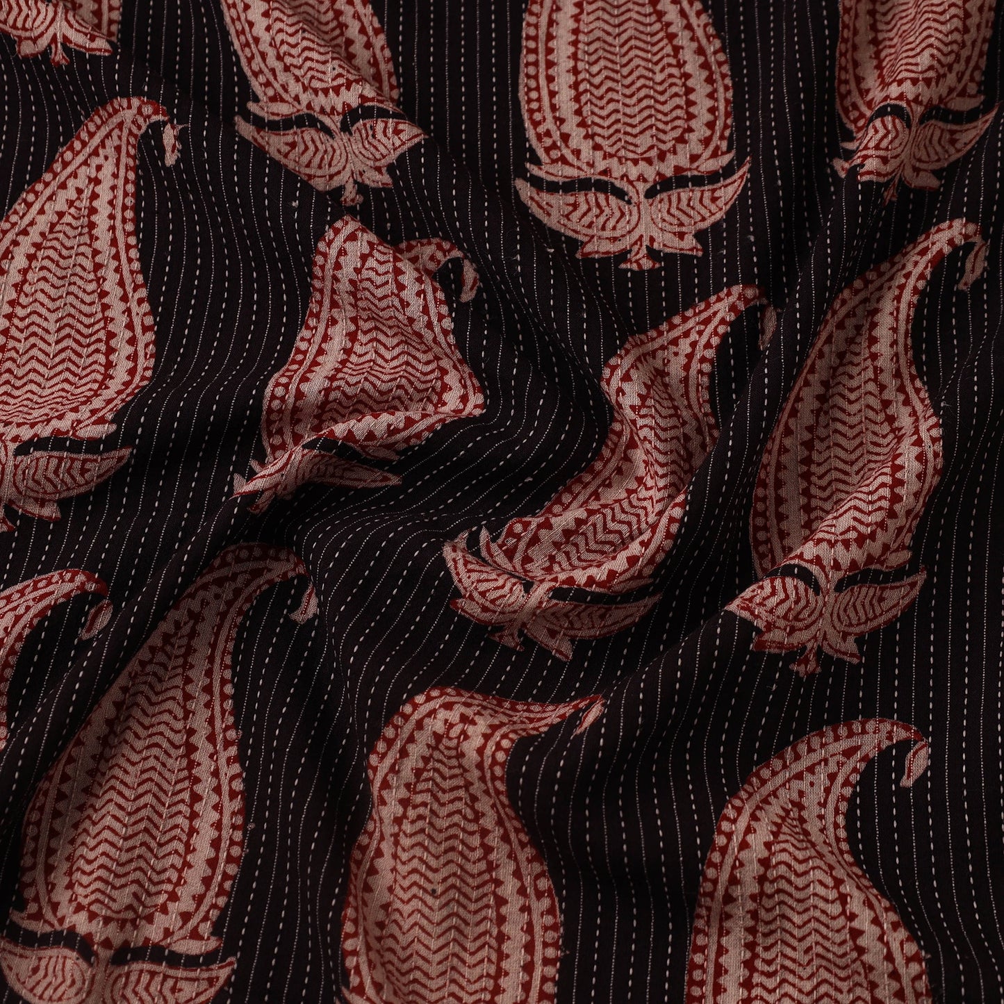 Multicolor Bagh Block Print Kantha Work Natural Dyed Cotton Fabric