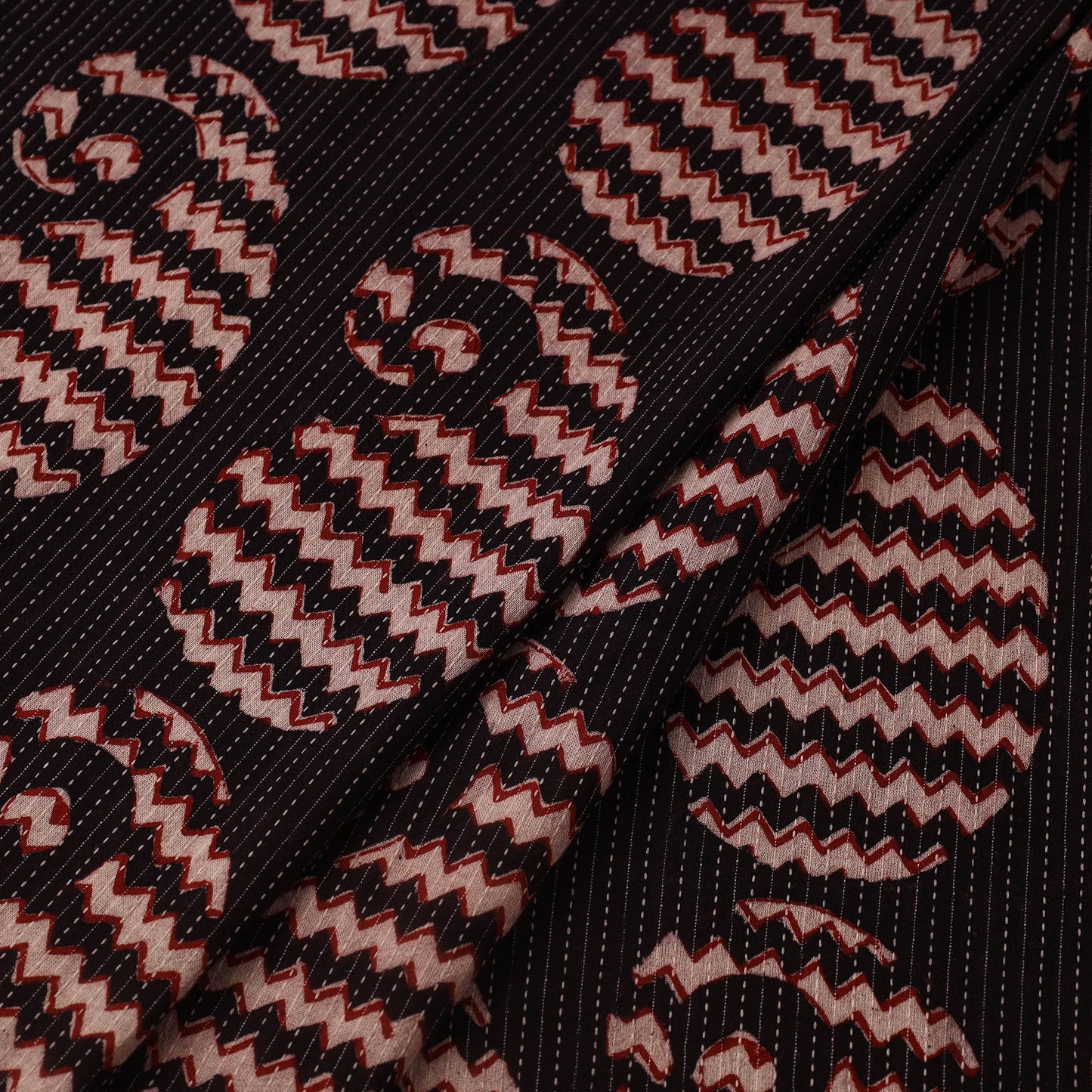 Multicolor Bagh Block Print Kantha Work Natural Dyed Cotton Fabric