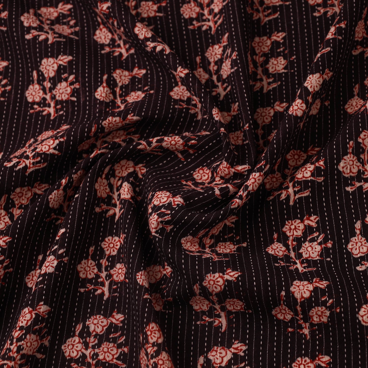 Multicolor Bagh Block Print Kantha Work Natural Dyed Cotton Fabric