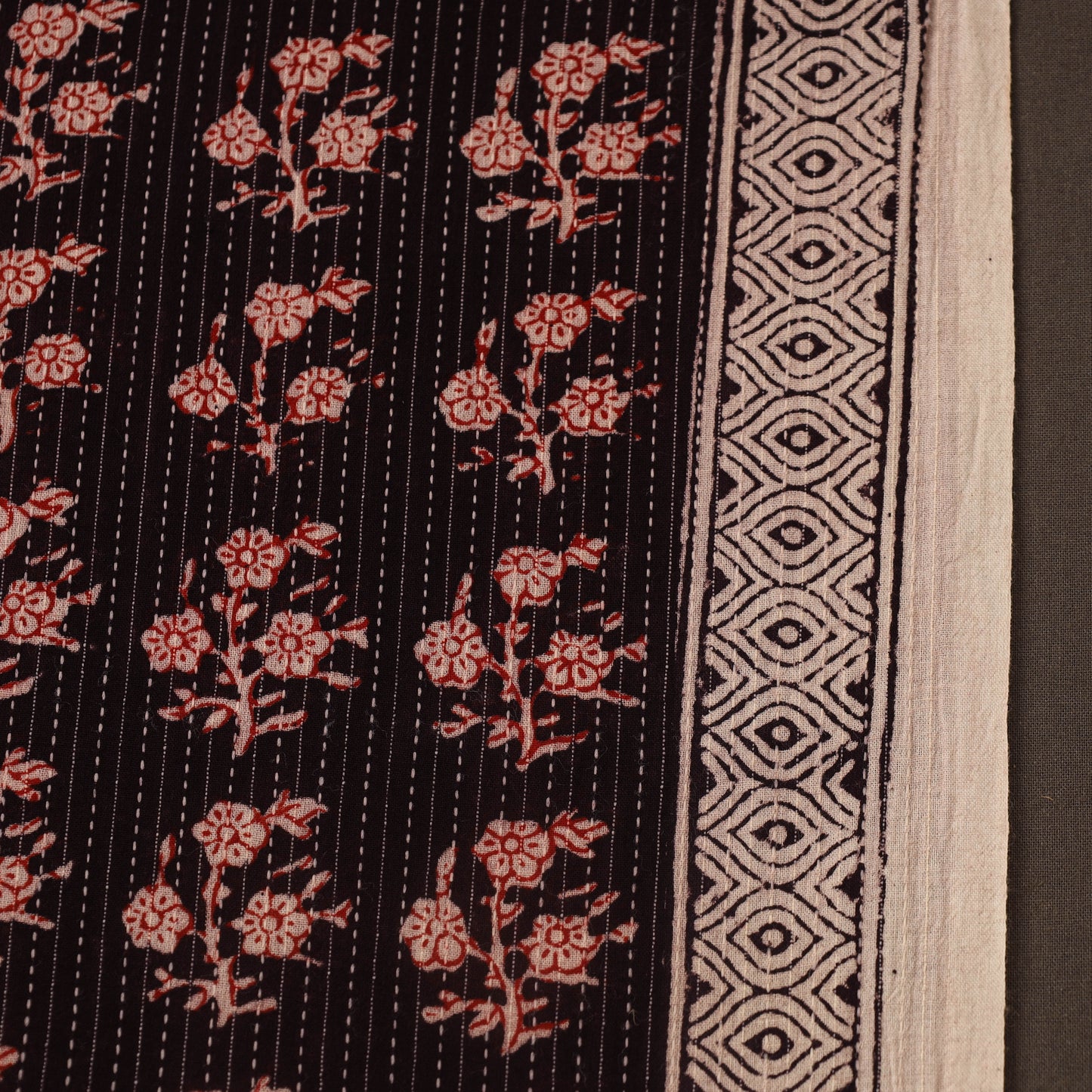 Multicolor Bagh Block Print Kantha Work Natural Dyed Cotton Fabric