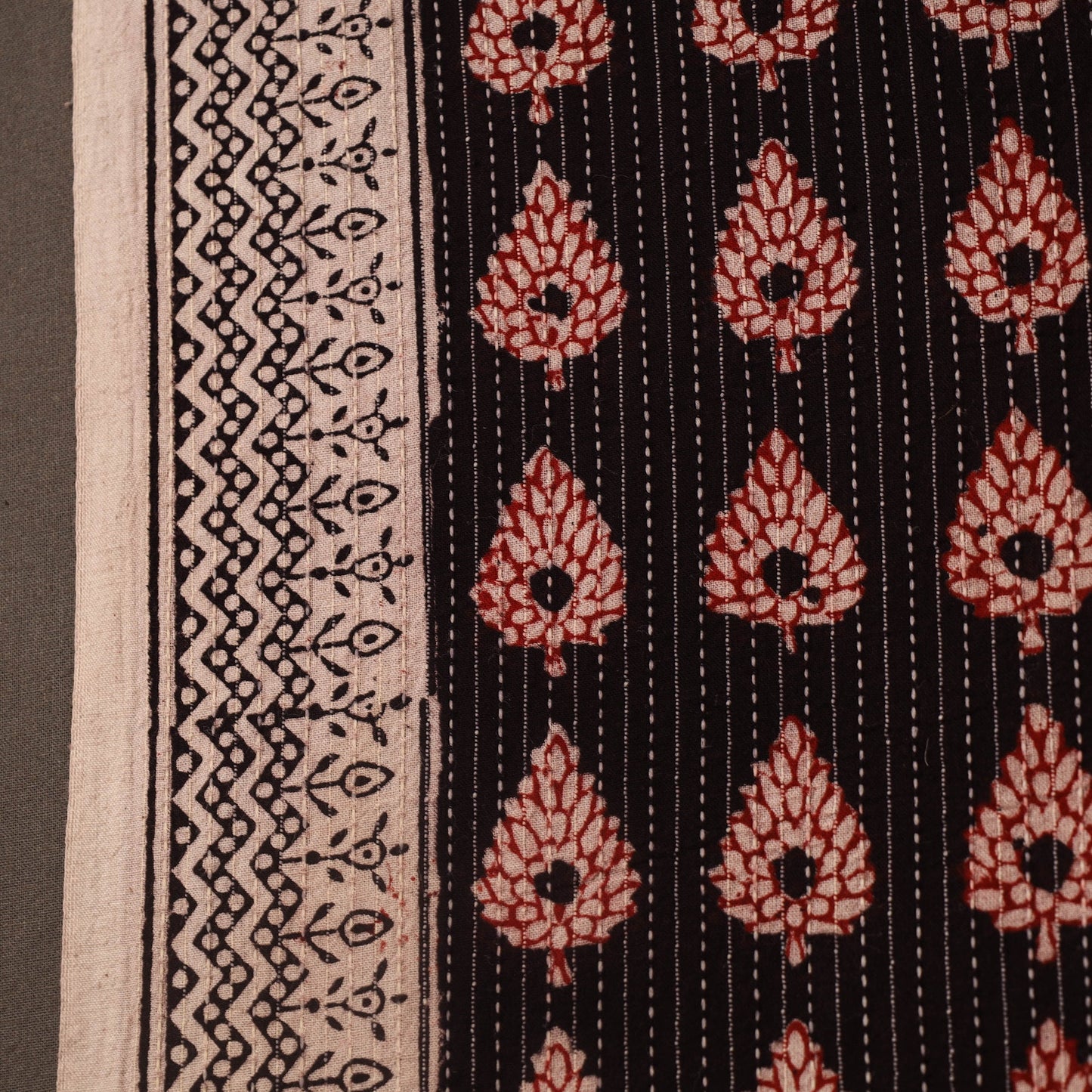 Multicolor Bagh Block Print Kantha Work Natural Dyed Cotton Fabric